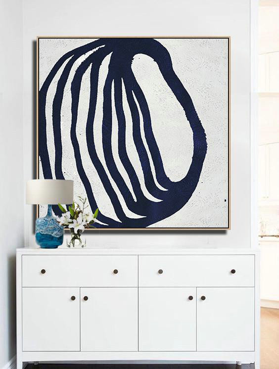 Large Abstract Art Handmade Painting,Hand Painted Navy Minimalist Painting On Canvas,Acrylic Painting On Canvas